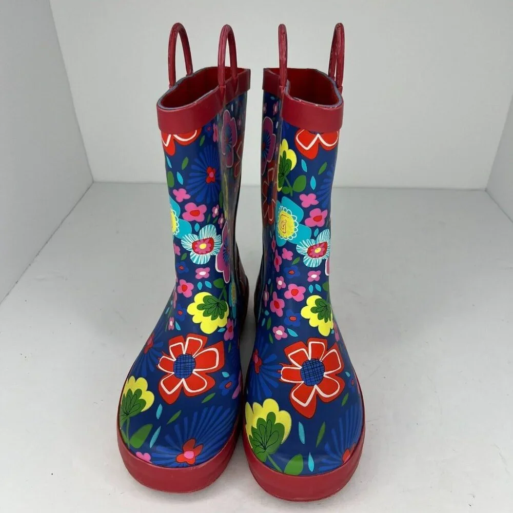 KomforMe Girls Multicolor Floral Rain Boots Mid Top Round Toe Pull On Size 4